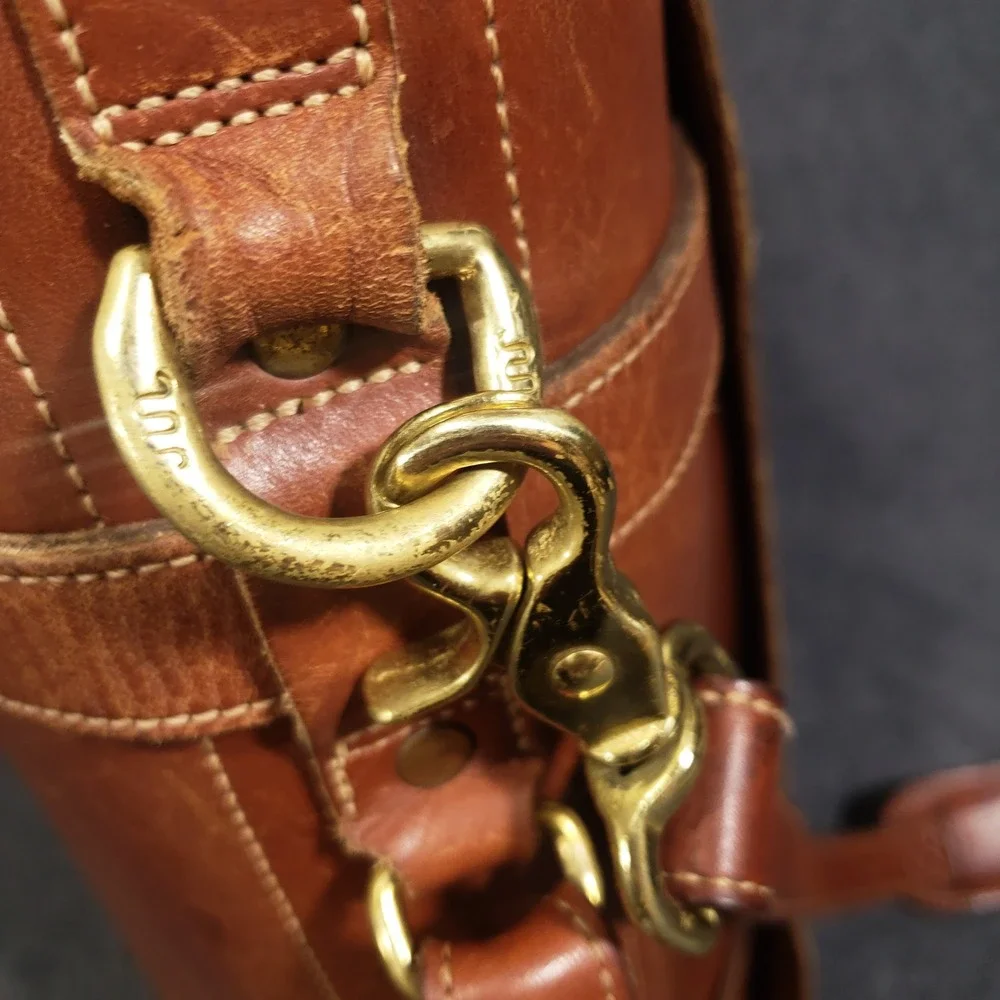 King‎ Ranch Leather Briefcase Mens Large Brown Messenger Bag Brass Running W